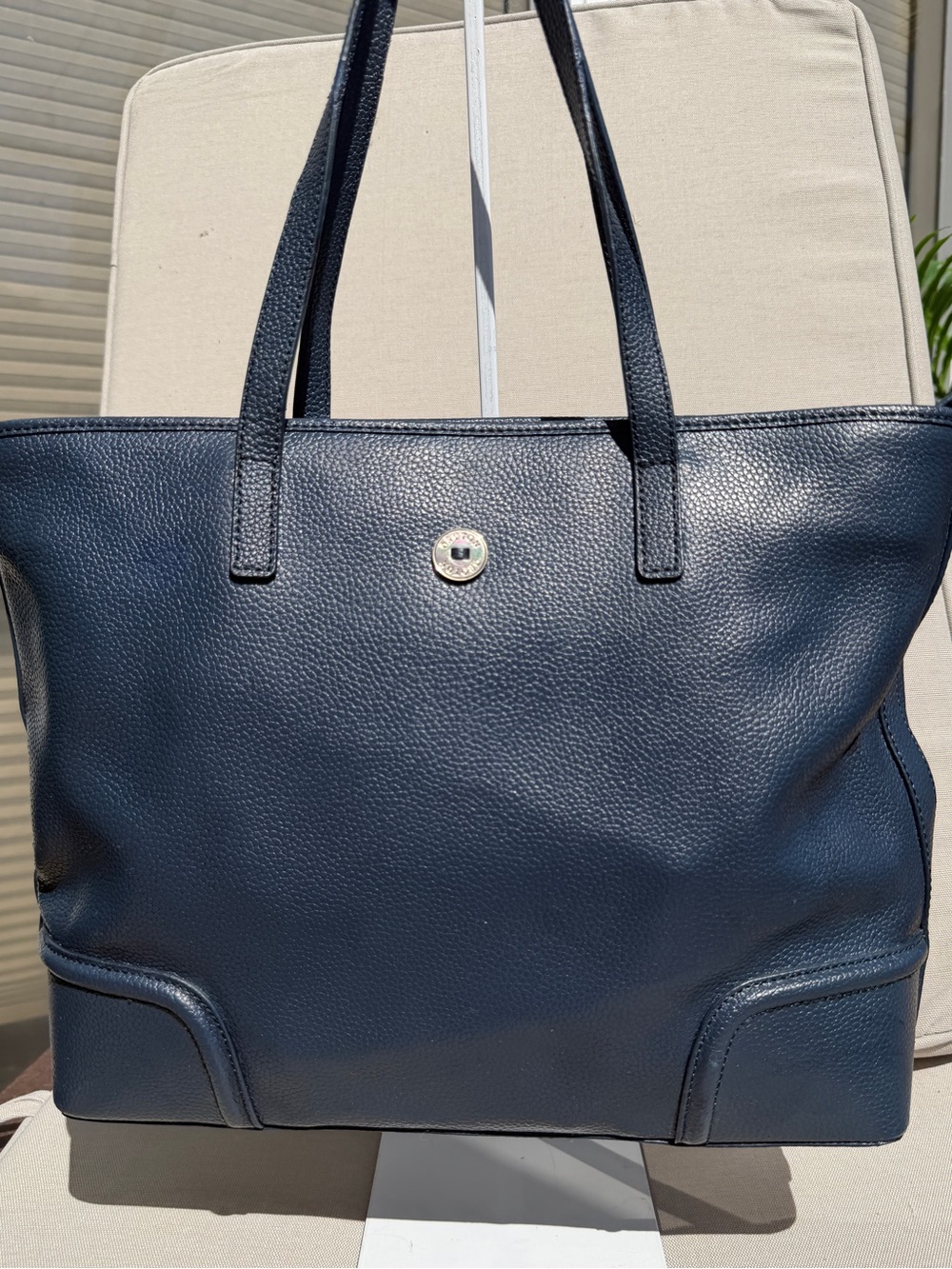 Oroton Melanie Navy Blue Pebbled Leather Top Handle Shoulder Tote Shopper Bag OS
